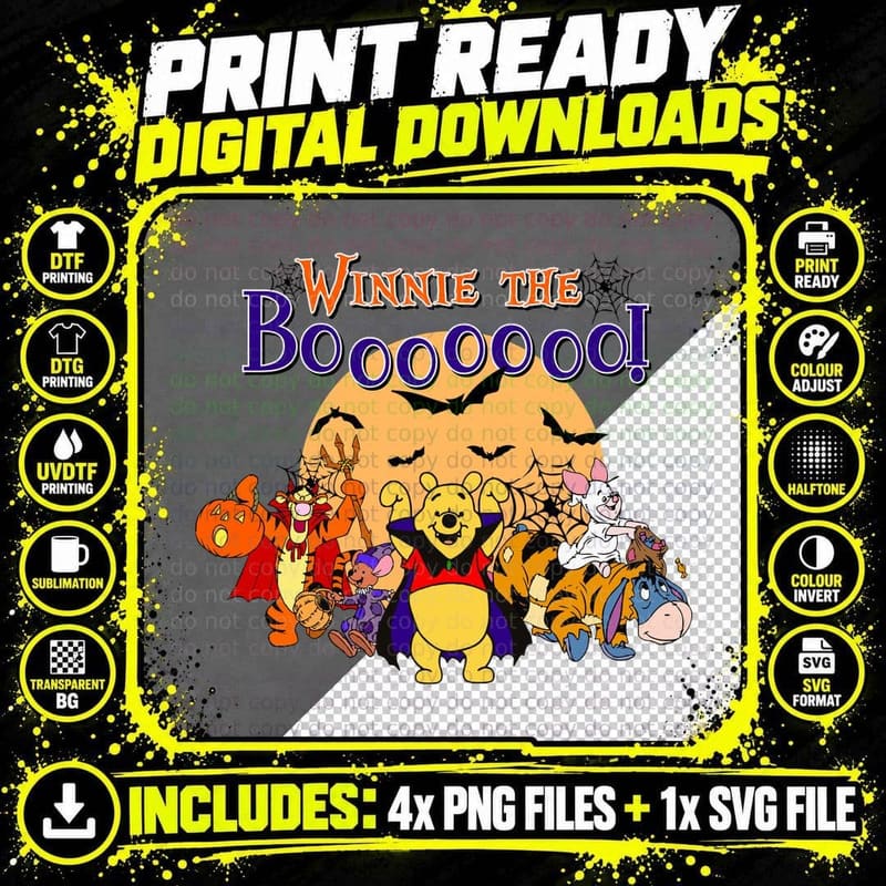Winnie the Pooh Halloween T-Shirt, Spooky Costume Party Png SVG Digital Bundle