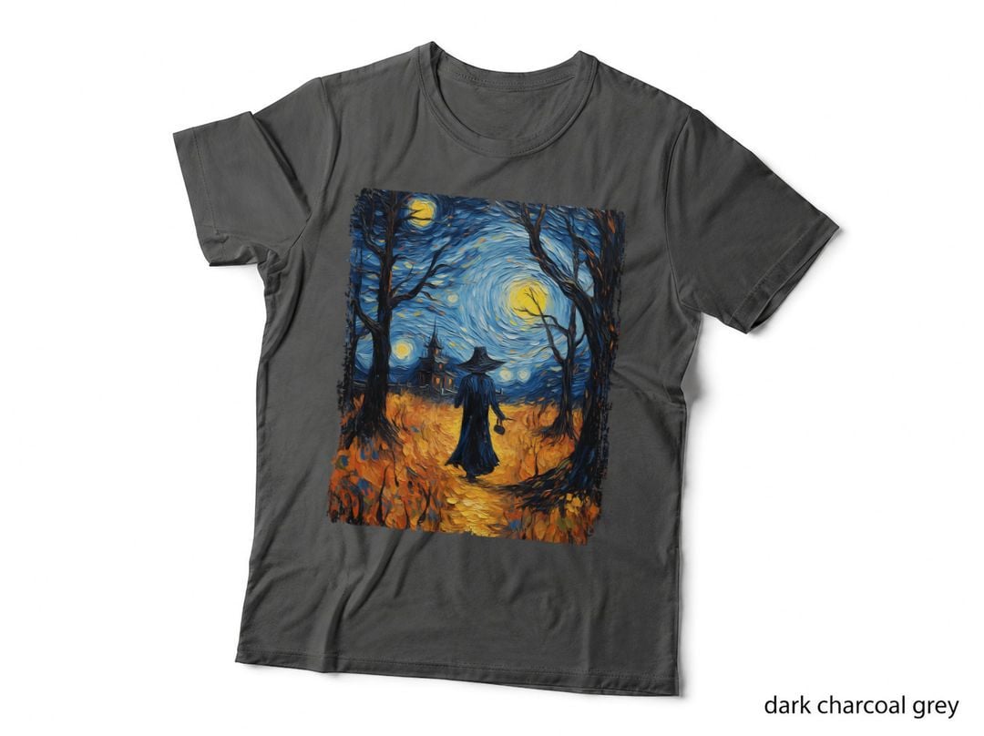 Witch Halloween Starry Night Van Gogh Costume Art Painting T-Shirt