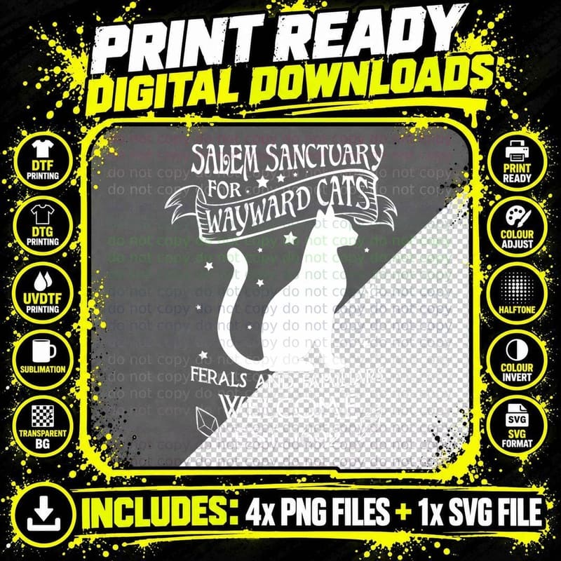 Witch Salem Sanctuary for Wayward Black Cats 1692 Gift Png SVG Digital Bundle