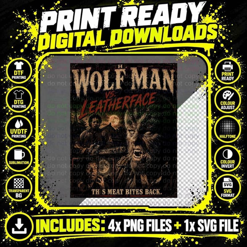 Wolf Man Leatherface Vintage Horror Monster Slasher Png SVG Digital Bundle