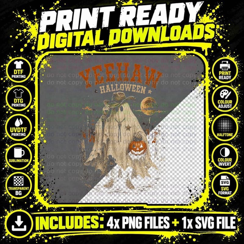 Yeehaw Halloween Cowboy Ghost Western Halloween Retro Png SVG Digital Bundle