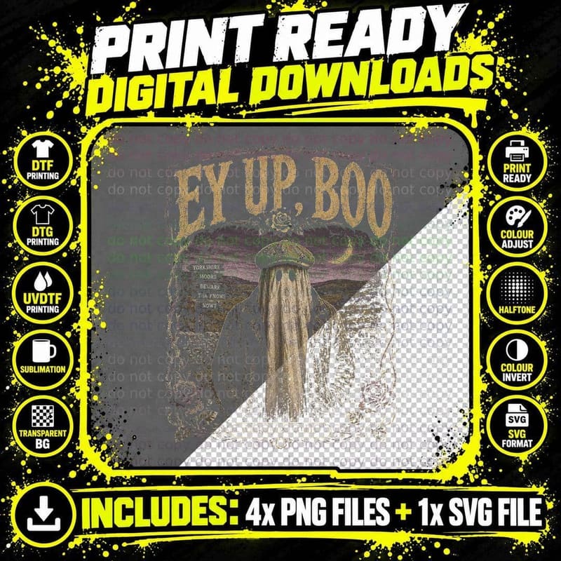 Yorkshire Ghost Retro British Halloween Flat Cap Horror Png SVG Digital Bundle