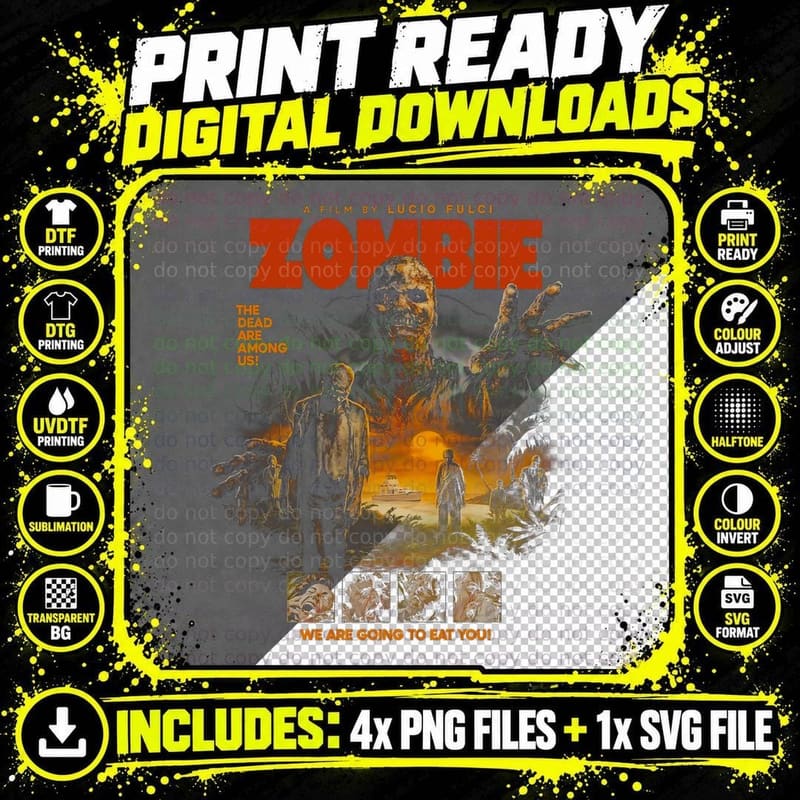 Zombie Lucio Fulci Horror Halftone T-Shirt Png SVG Digital Bundle
