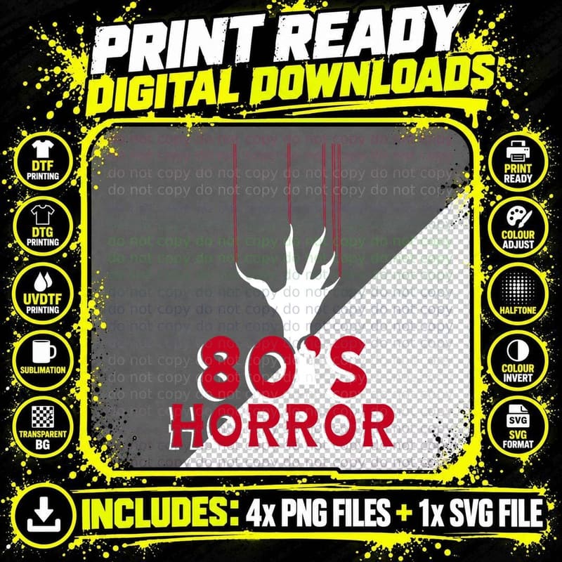 80's Horror Movies Scary Film Lovers Thriller Halloween Png SVG Digital Bundle
