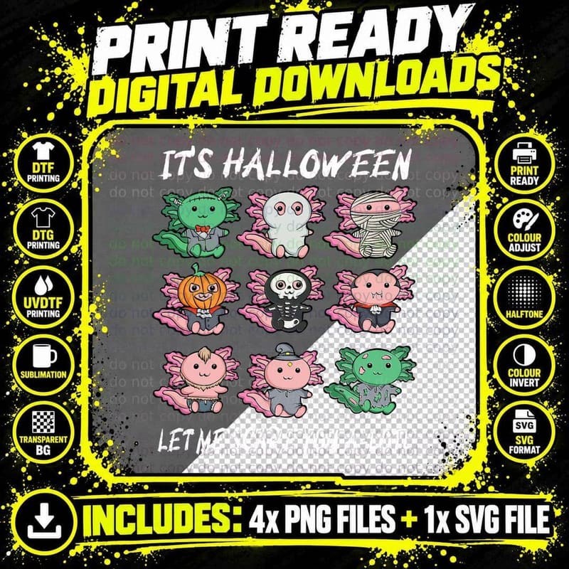 Axolotl Scare You A-Lotl Girl Boy Axolotl Halloween Png SVG Digital Bundle