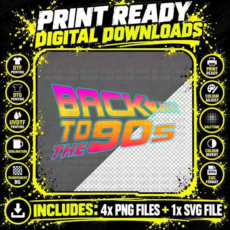 Back to the 90s Costume Retro Fancy Dress Halloween Png SVG Digital Bundle