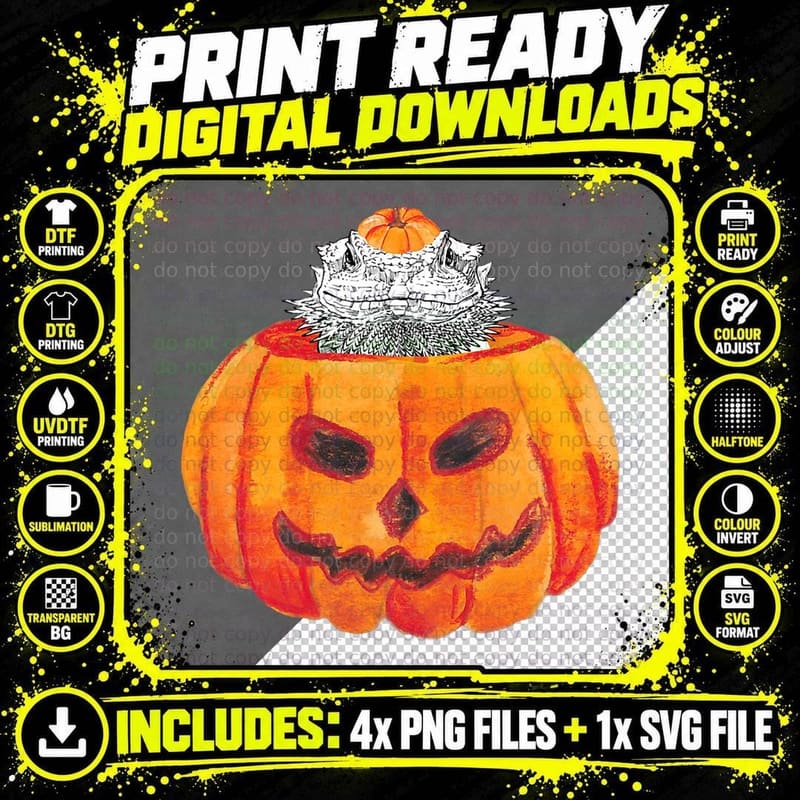 Bearded Dragon Happy Halloween Pumpkin Reptile Animal Png SVG Digital Bundle