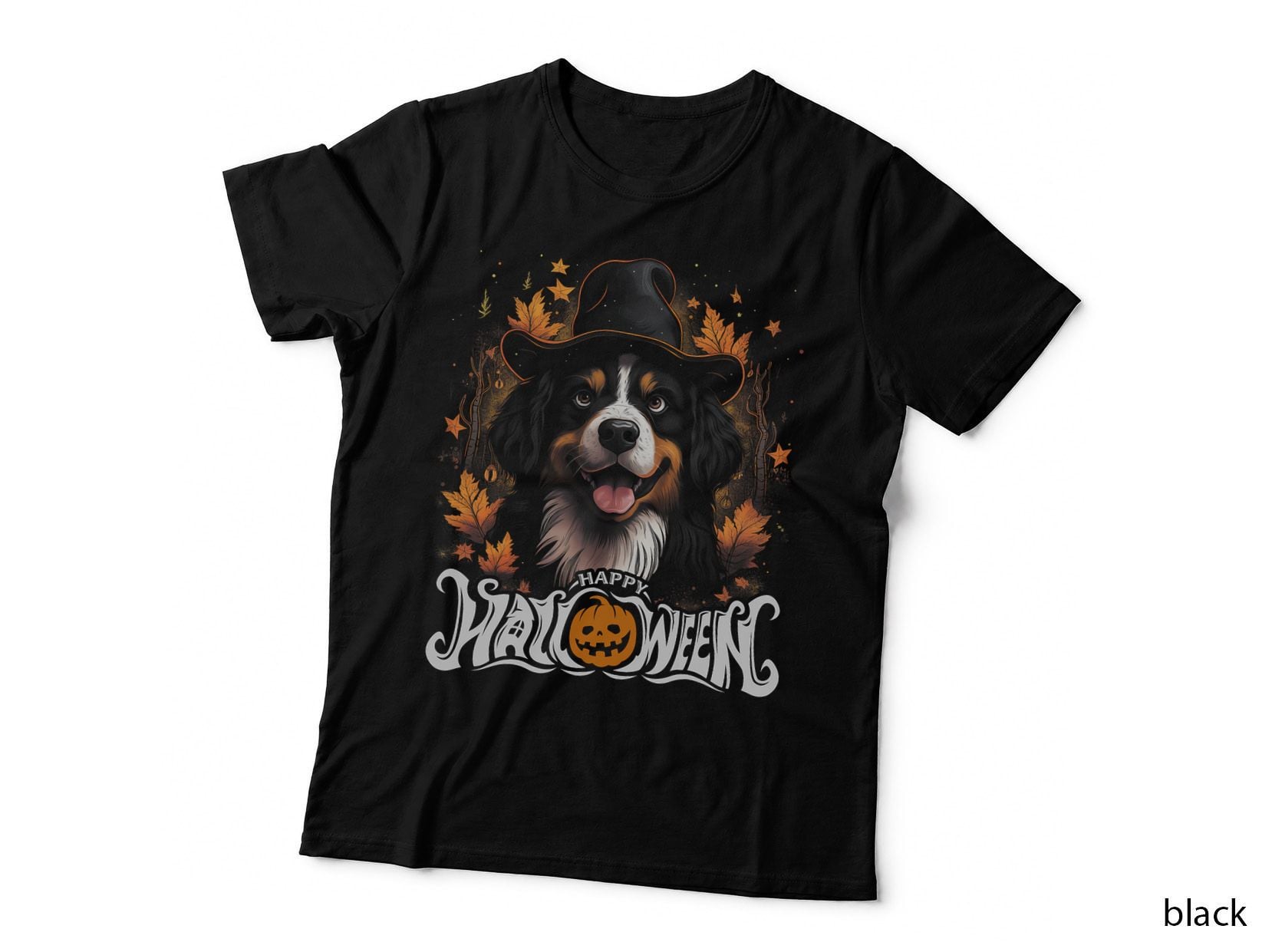 Bernese Mountain Dog Funny Halloween Costume Pumpkin Witch T-Shirt