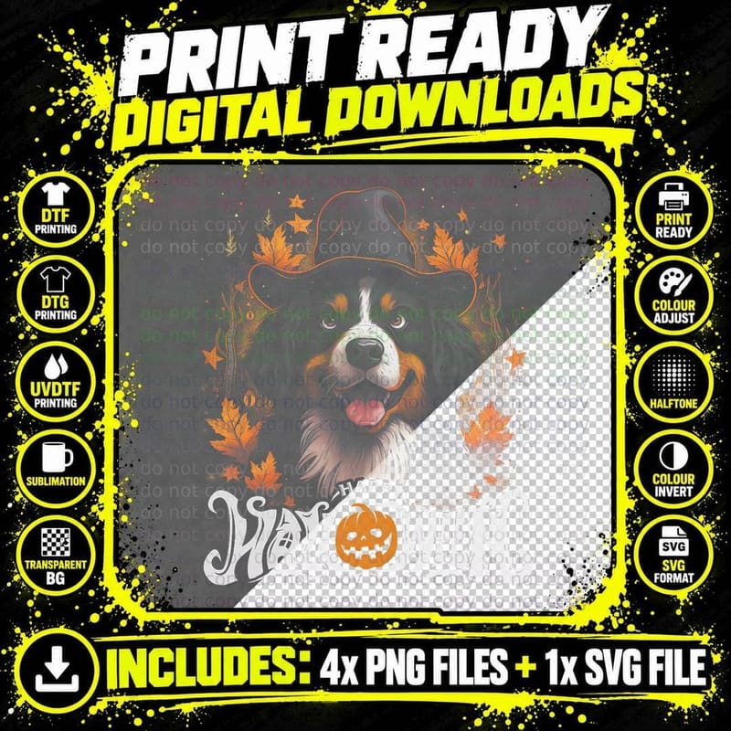 Bernese Mountain Dog Funny Halloween Costume Pumpkin Png SVG Digital Bundle
