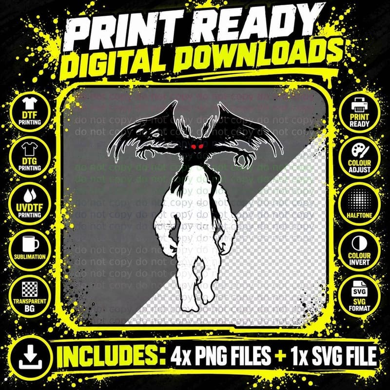 Bigfoot Riding Mothman - Funny Sasquatch Myth Cryptid Png SVG Digital Bundle