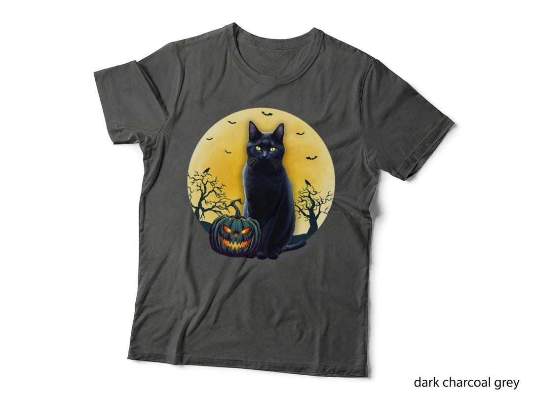Black Cat Halloween Pumpkin Costume for Women Men Kids T-Shirt