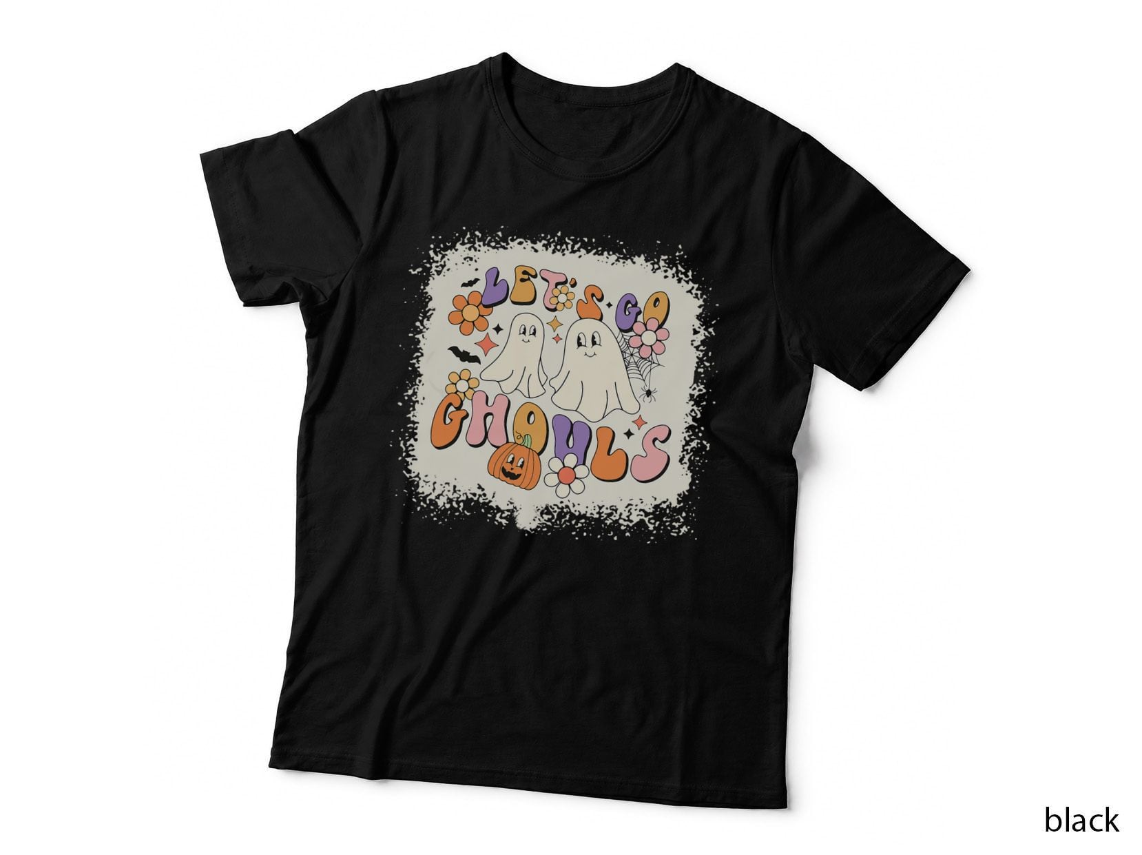 Bleached Let's Go Ghouls Retro Groovy Halloween Ghost T-Shirt