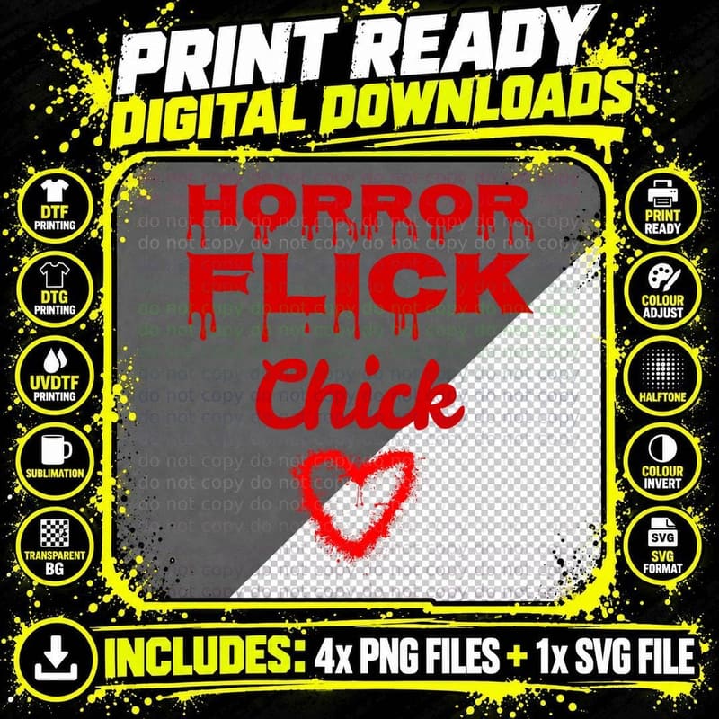 Bloody Horror Flick Chick T Shirt Scary Horror Movie Png SVG Digital Bundle