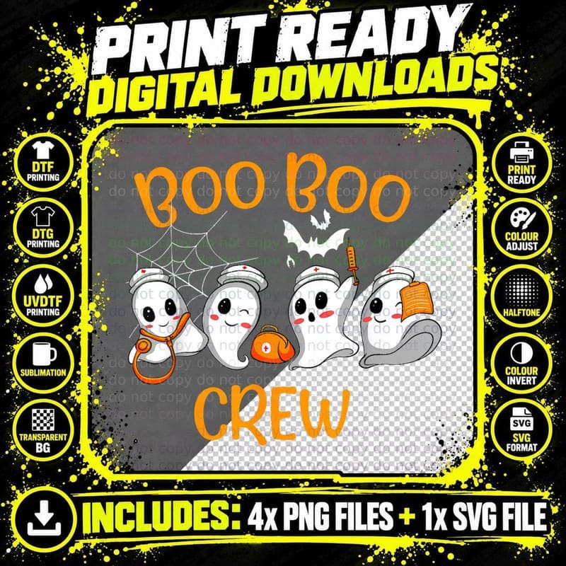 Boo Boo Crew Funny Nurse Halloween Cute Ghost Costume Png SVG Digital Bundle