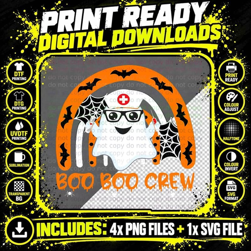 Boo Boo Crew Ghost Doctor EMT' Halloween Nurse T-Shirt Png SVG Digital Bundle