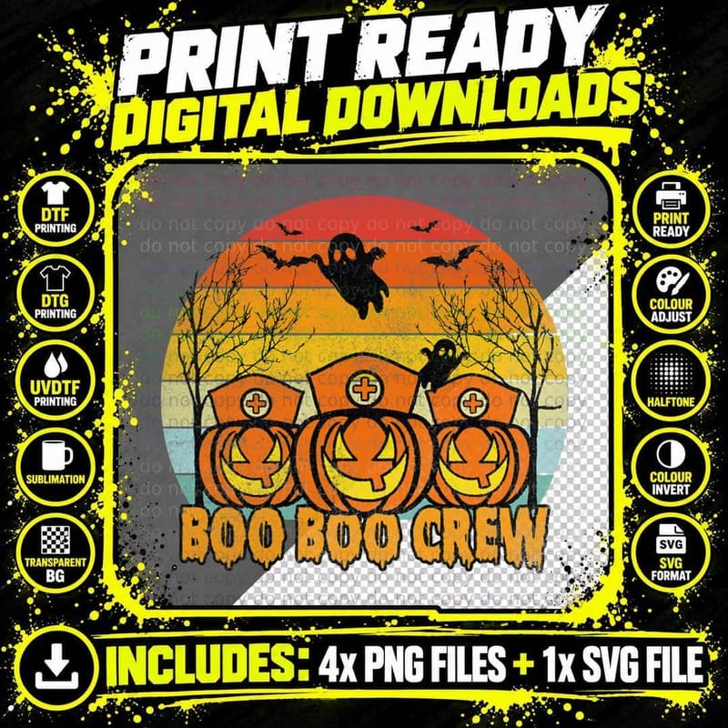 Boo Boo Crew Nurse Halloween Costume Retro Vintage Png SVG Digital Bundle