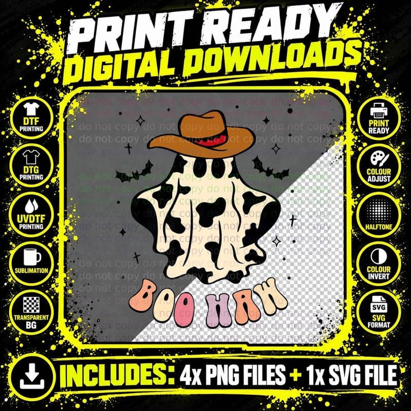 Boo Haw Ghost Western Cowboy Cowgirl Funny Halloween Png SVG Digital Bundle