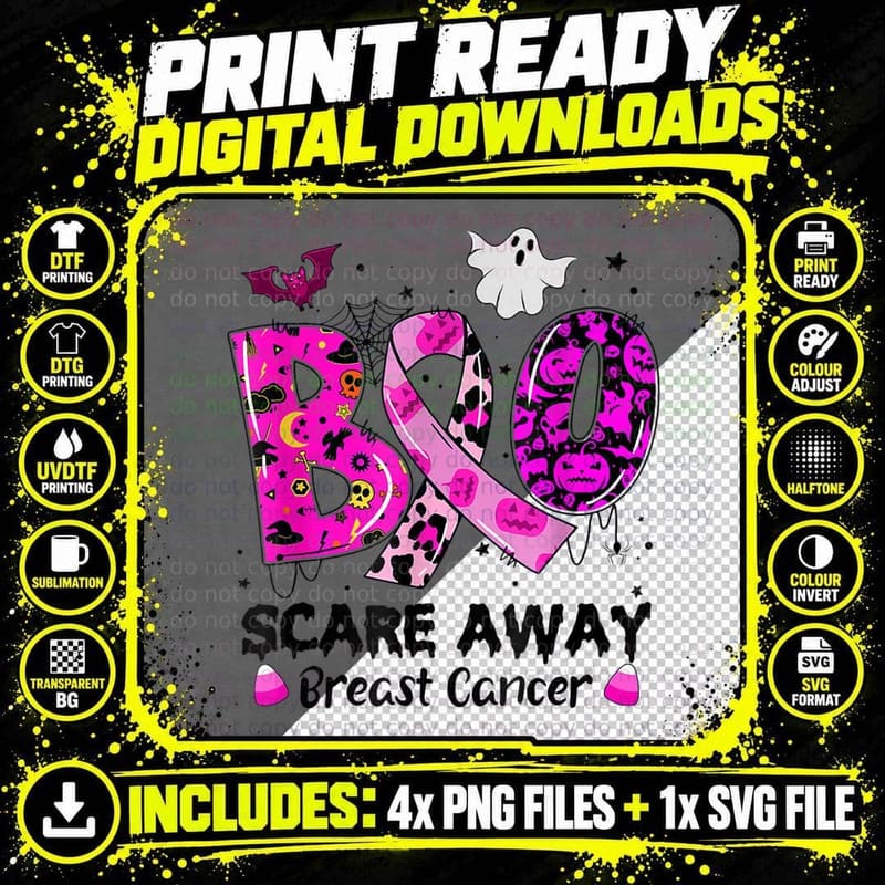 Boo Scare Away Breast Cancer Funny Ghost Halloween Png SVG Digital Bundle