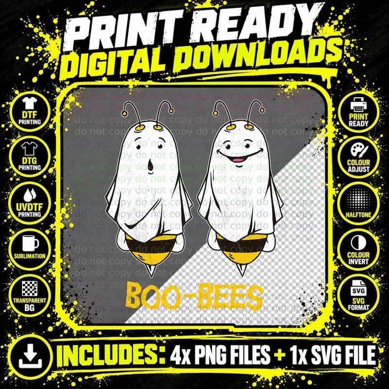 Boo-Bees. Two Cute Bee Ghosts for Halloween and More. Png SVG Digital Bundle