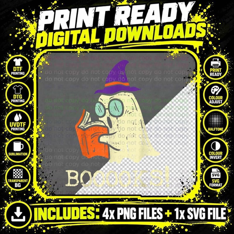 Boooks Ghost Books Funny Reading Halloween Teacher Png SVG Digital Bundle