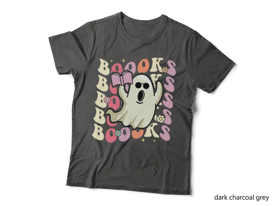 Boooks Ghost Groovy Book Reading Halloween Teacher Women T-Shirt
