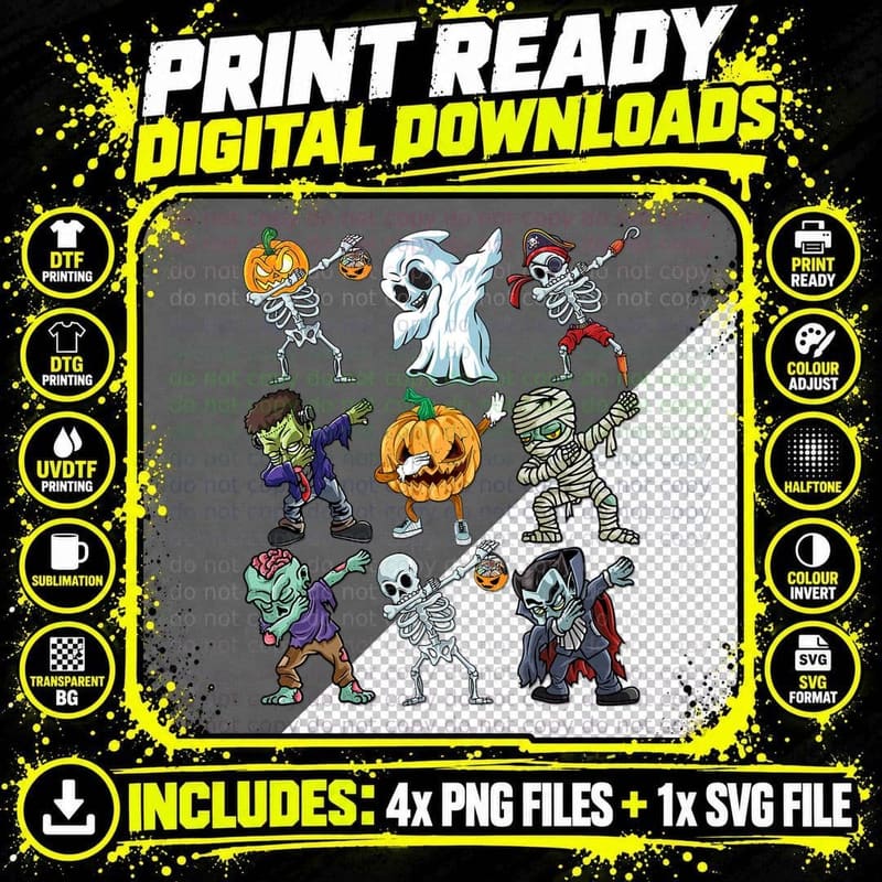 Boys Halloween Shirt Skeleton Jack O Lantern Zombie Dab Png SVG Digital Bundle