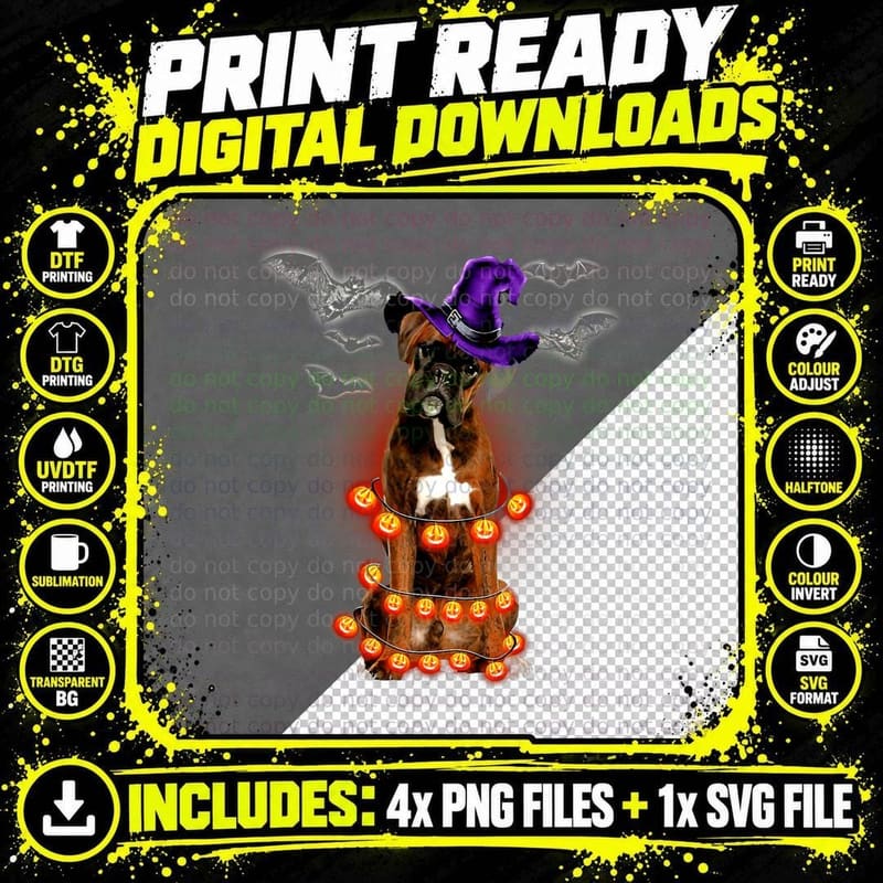 Brindle Boxer Dog Light Pumpkin Funny Halloween T-Shirt Png SVG Digital Bundle