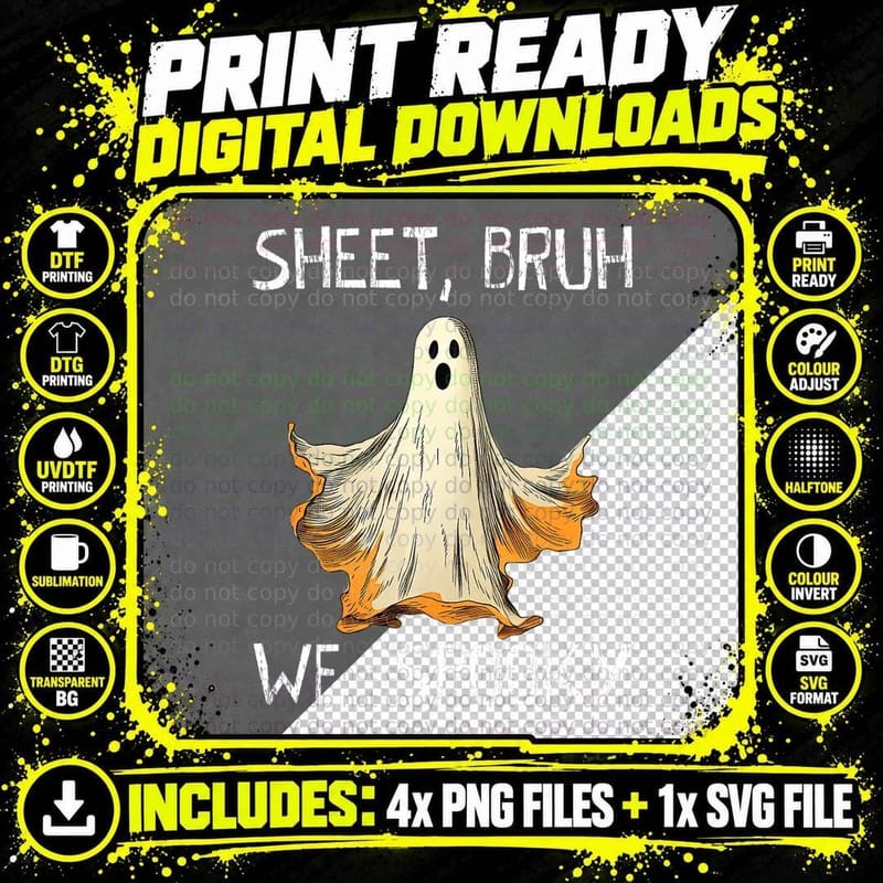 Bruh We Spooky Funny Halloween Ghost Men Teens Boys Kids Png SVG Digital Bundle