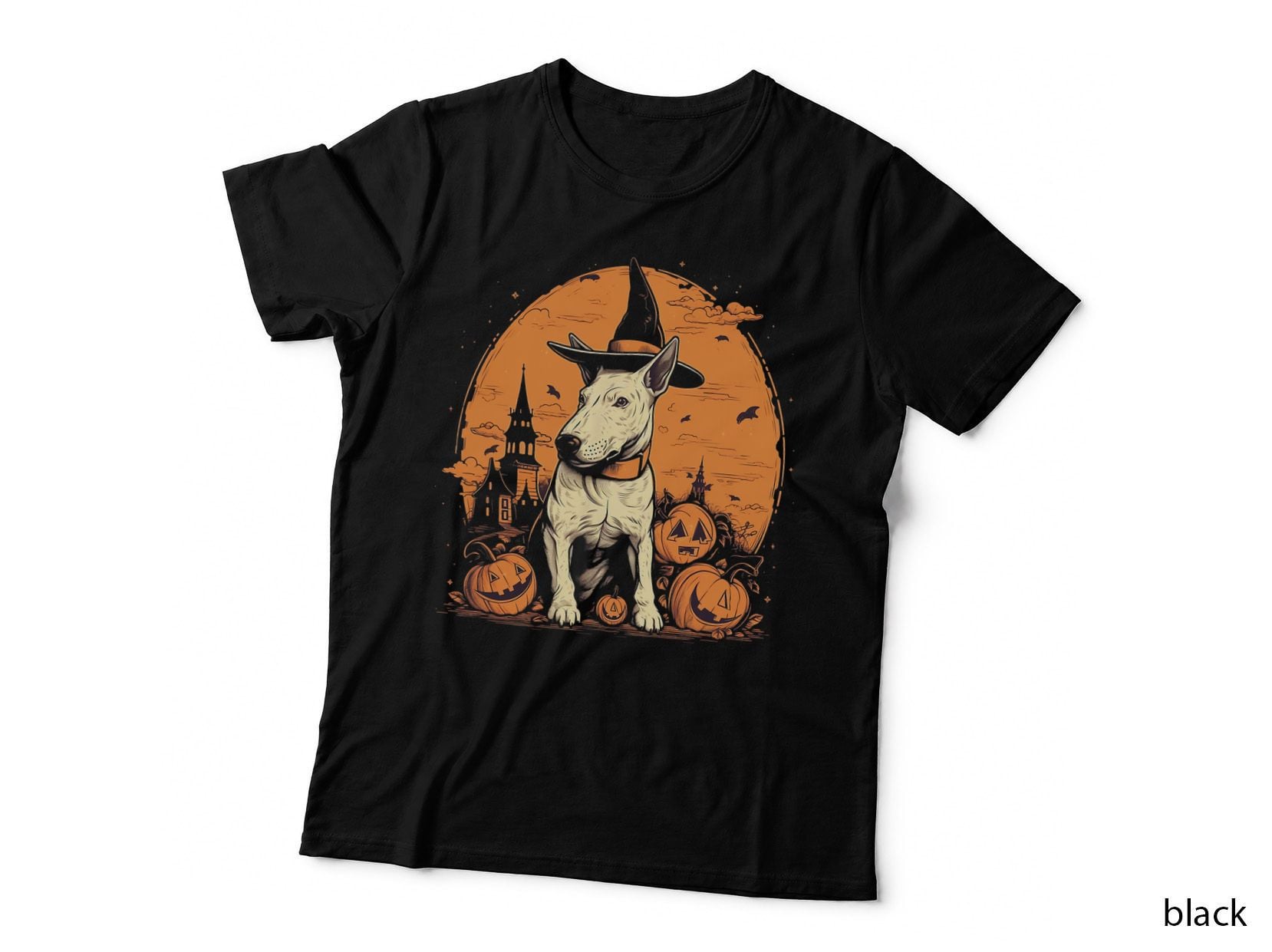 Bull Terrier Witch Halloween Costume Dog Lover Puppy Pumpkin T-Shirt