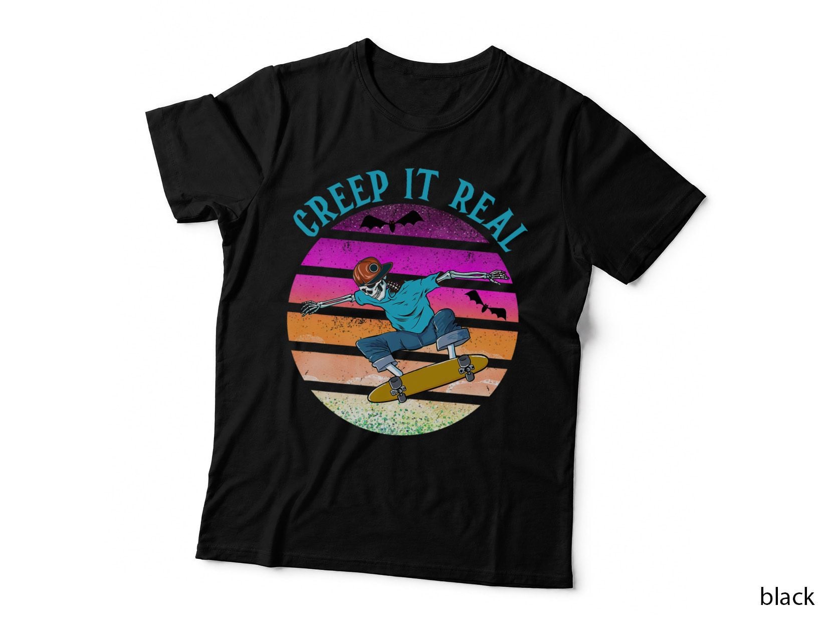 CREEP IT REAL Skateboarder Ghost Vintage Retro Halloween T-Shirt