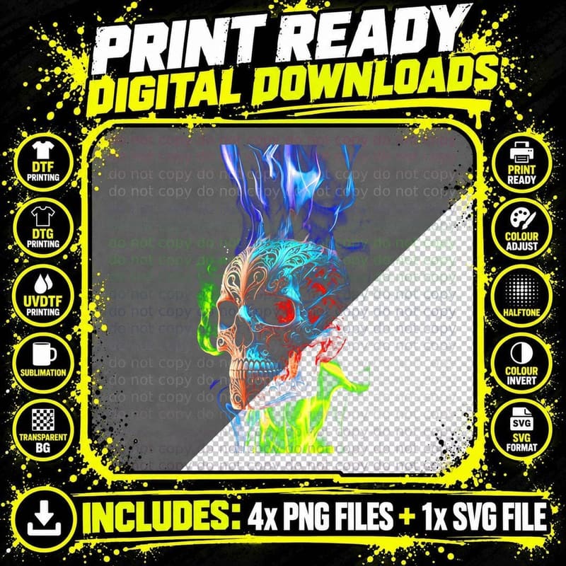 Calavera Sugar Skull T-Shirt, Day of the Dead Print Png SVG Digital Bundle