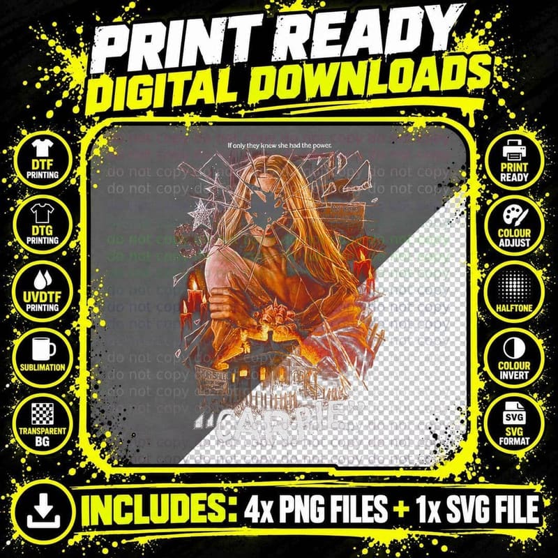 Carrie Horror Movie Fan T-Shirt, Halloween Costume Png SVG Digital Bundle