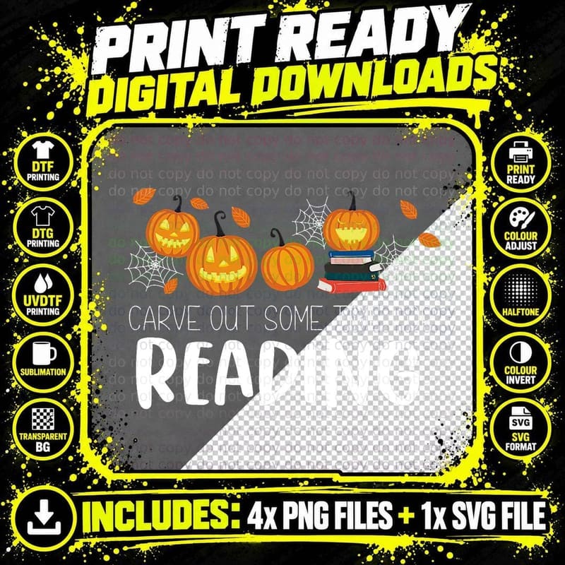 Carve Out Some Time for Reading Pumpkin T-Shirt Png SVG Digital Bundle