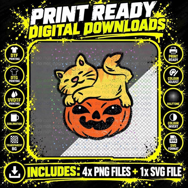 Cat Pumpkin Halloween Costume Kitten Kitty Lover T-Shirt Png SVG Digital Bundle