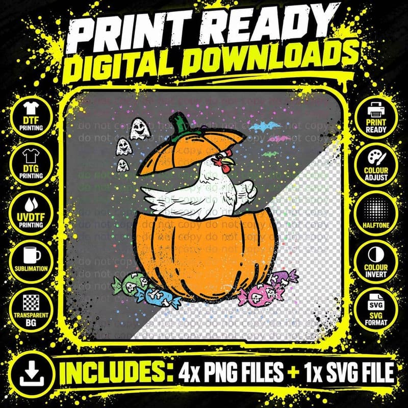 Chicken Pumpkin Halloween Costume Farm Animal Trick or Png SVG Digital Bundle