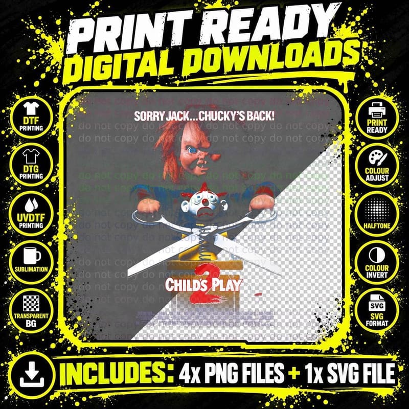 Child's Play 2 Chucky Horror T-Shirt, Killer Doll Print Png SVG Digital Bundle