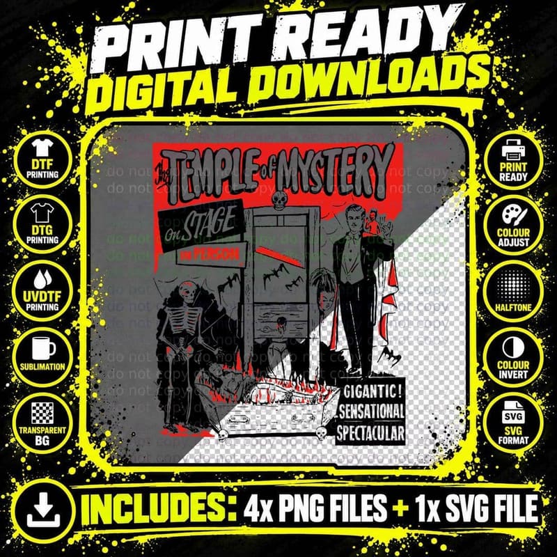Classic Halloween Temple of Mystery Vintage Horror Show Png SVG Digital Bundle