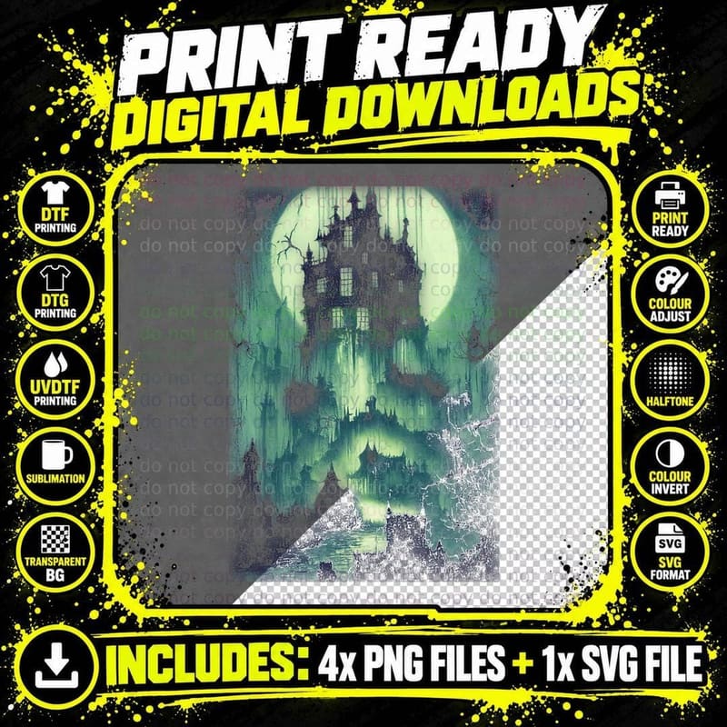Close up of an Evil Spooky Haunted Mansion Swamp Ghosts Png SVG Digital Bundle