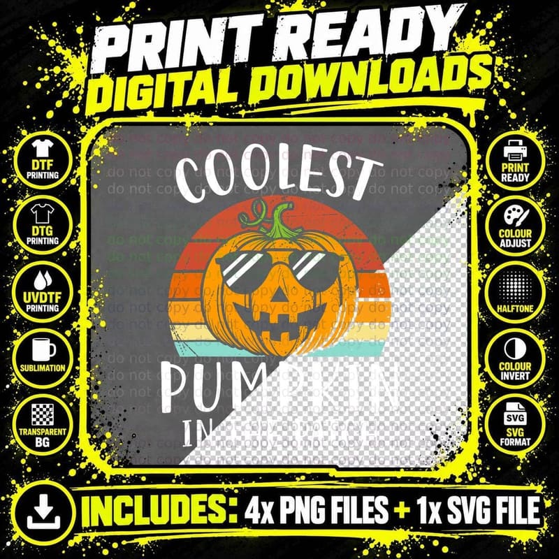 Coolest Pumpkin in Patch Toddler Kids Boys Halloween Png SVG Digital Bundle