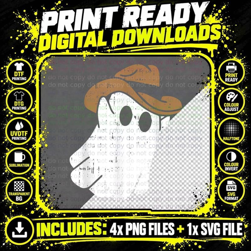 Cowboy Ghost Halloween Costume Funny Spooky Boo Spirit Png SVG Digital Bundle