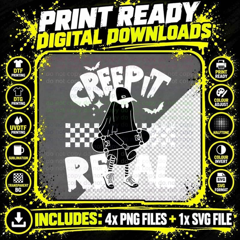 Creep It Real Ghost Boy Skater Retro Vintage Halloween Png SVG Digital Bundle