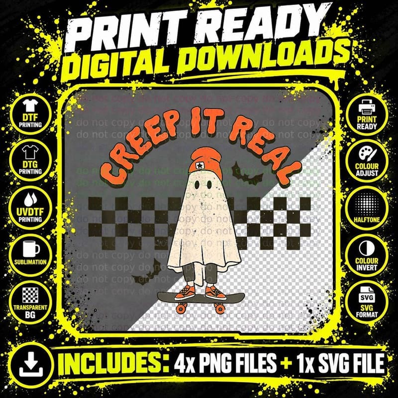 Creep It Real Ghost Boy Vintage Retro Halloween Fall Png SVG Digital Bundle