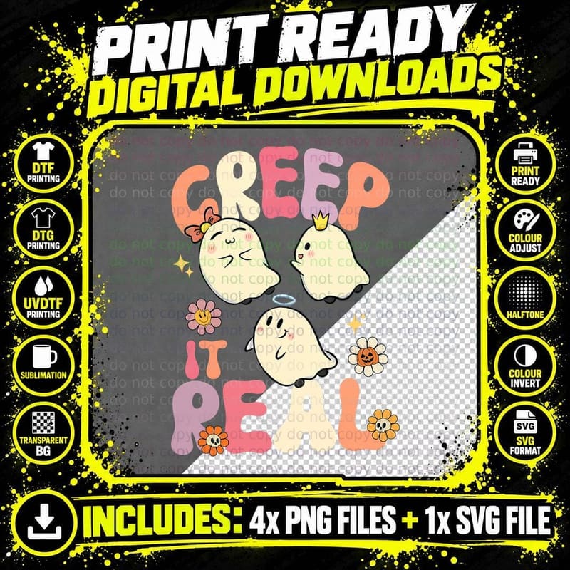 Creep It Real Ghost Halloween Costume Floral Groovy Kid Png SVG Digital Bundle