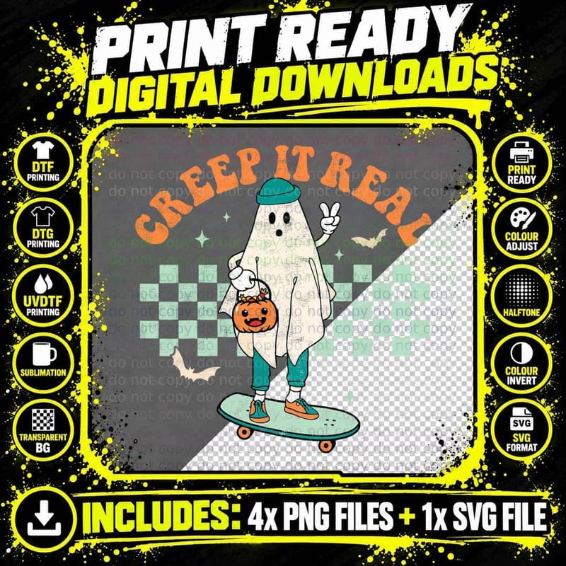 Creep It Real Retro Halloween Groovy Spooky Season Ghost Png SVG Digital Bundle