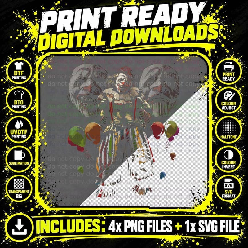Creepy Evil Clown Balloons Horror Scary Halloween Png SVG Digital Bundle