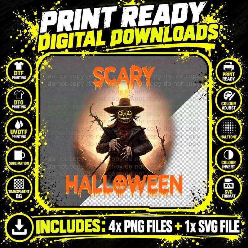 Creepy Scary Terrifying Macabre Scarecrow Happy Png SVG Digital Bundle