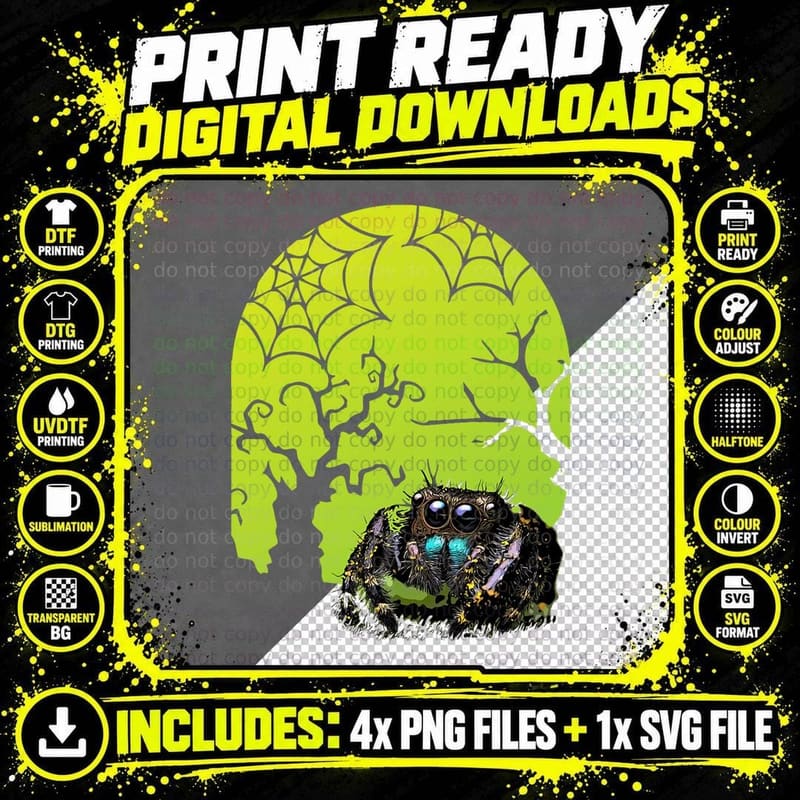 Cute Black Jumping Spooder Spooky Halloween Jumping Png SVG Digital Bundle