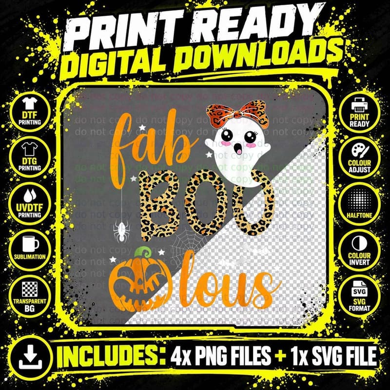 Cute Boo Ghost Halloween Fab Boo Lous Leopard T-Shirt Png SVG Digital Bundle
