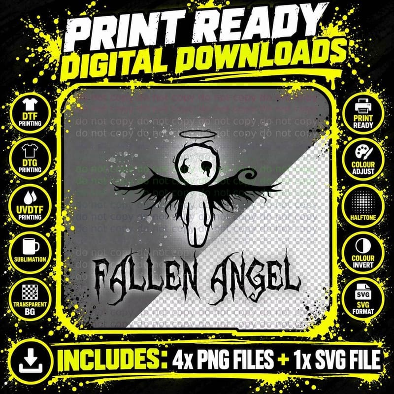 Cute Dark Gothic Fallen Angel Creepy T-Shirt Png SVG Digital Bundle
