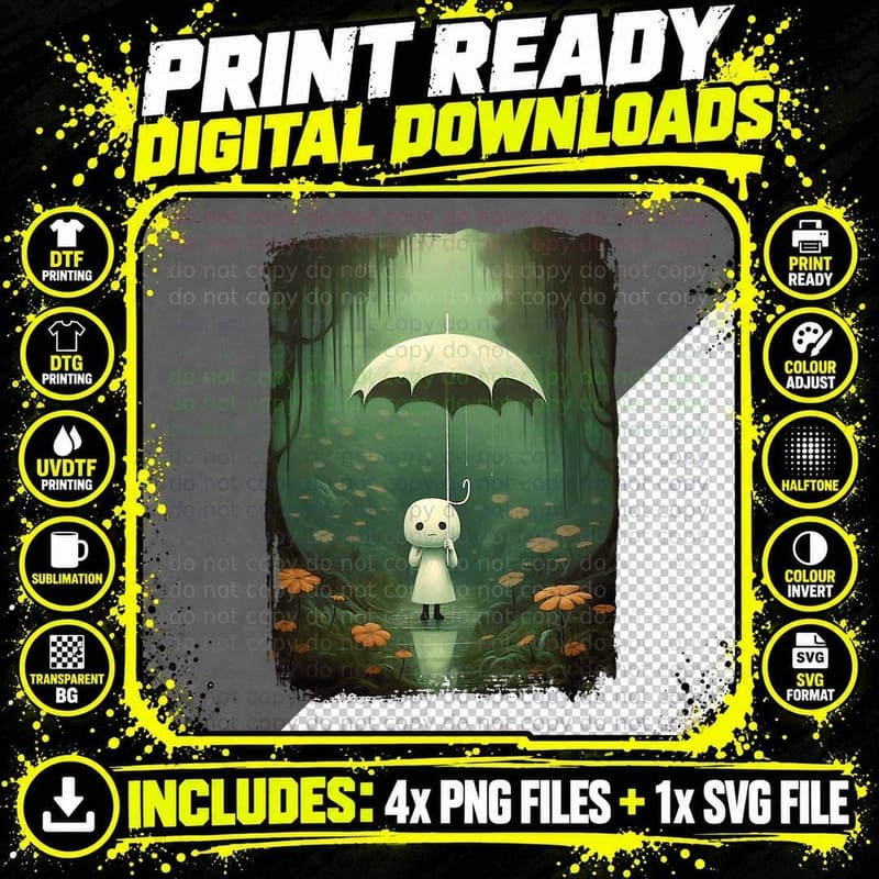 Cute Floral Ghost in the Forest Gothic Halloween Kids Png SVG Digital Bundle
